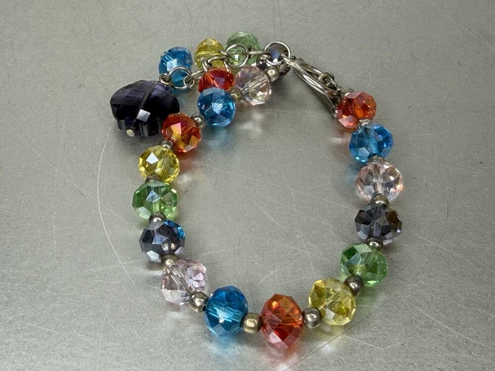 Rainbow Beaded Charm Toggle Bracelet Faceted Multicolor Beads Colorful